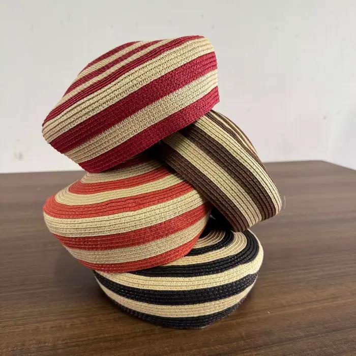 Béret rayé fait main de style européen et américain pour femme – Chapeau d'été élégant pour la plage – Boina féminine