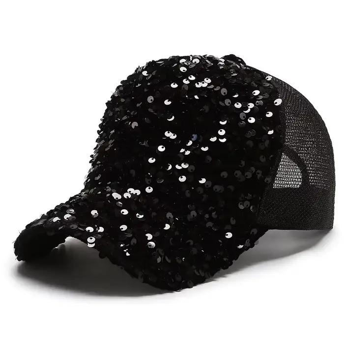 Casquette de baseball à paillettes scintillantes pour filles – Chapeau de soleil en maille respirante avec fermeture à rabat pour les activités de plein air décontractées du printemps/été