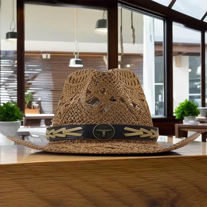 Chapeau de paille ajouré Puloru chapeaux de cowgirl casquettes de plage sportifs multifonctionnels pour homme et femme quatre saisons extérieur occasions spéciales