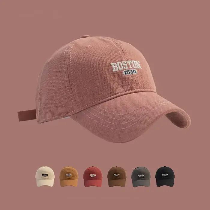 Casquette à visière brodée rose style coréen pour fille