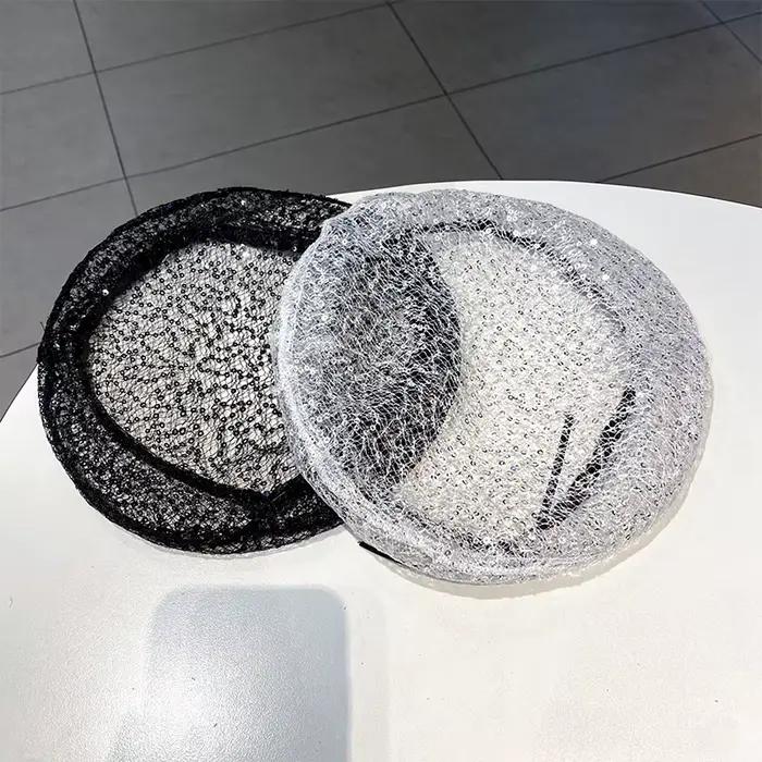Baotou-Chapeau en Maille à Paillettes Fines pour Femme