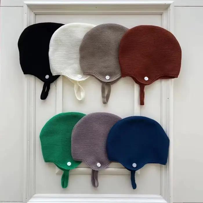 Corée nouveau-né bébé tricot chapeau couleur unie réglable enfants Bonnet doux