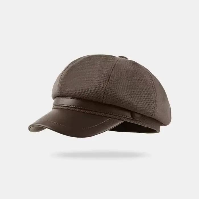 Nouveau chapeau octogonal en laine et cuir pour femmes