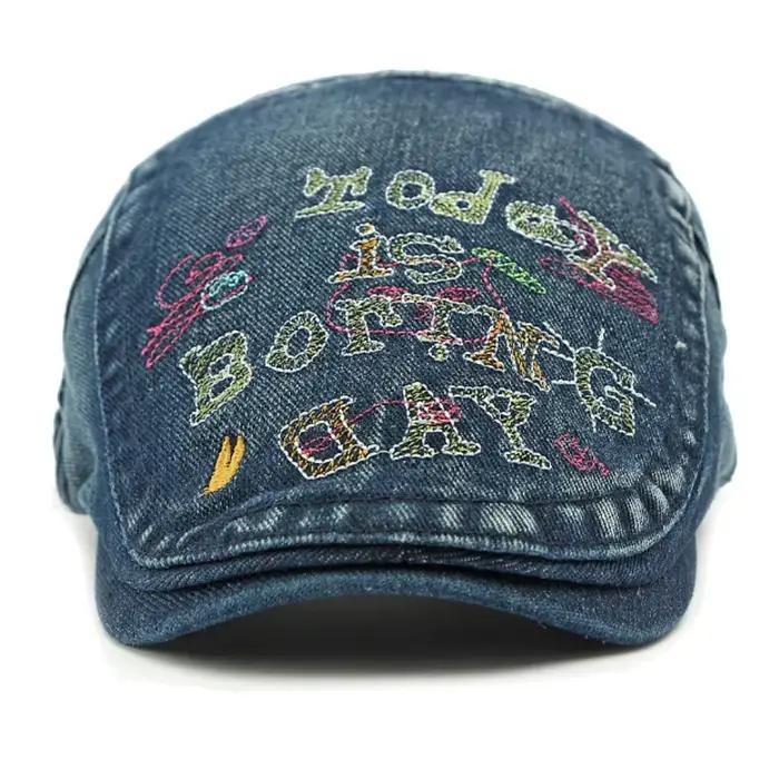 Béret en jean brodé de lettres de haute qualité