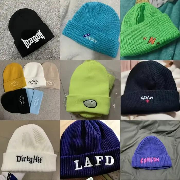 Logo personnalisé bonnet chapeau broderie tricoté casquettes femmes hommes crâne casquette automne hiver élastique