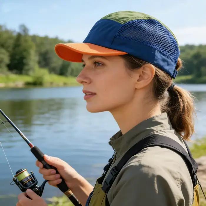 Casquette rétro bicolore respirante à séchage rapide à bord plat avec tissu en maille ajustable