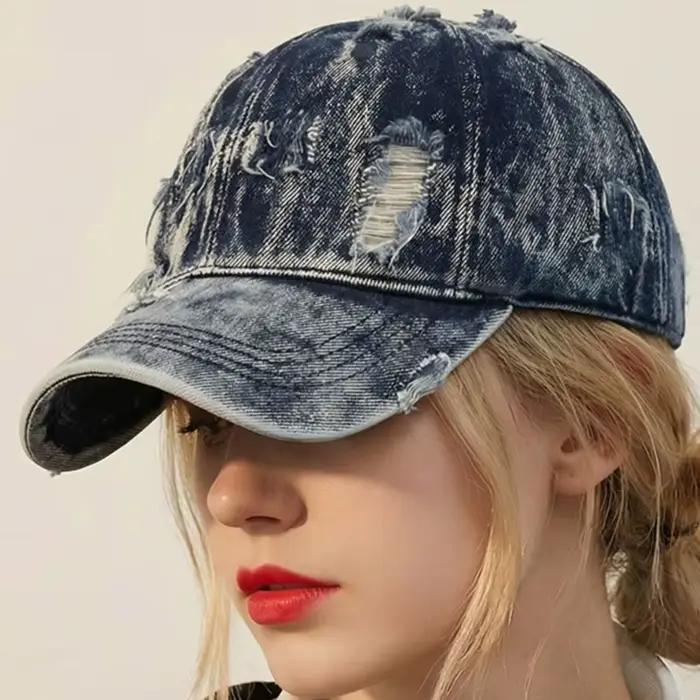 1 casquette de baseball style Y2K délavée avec trous
