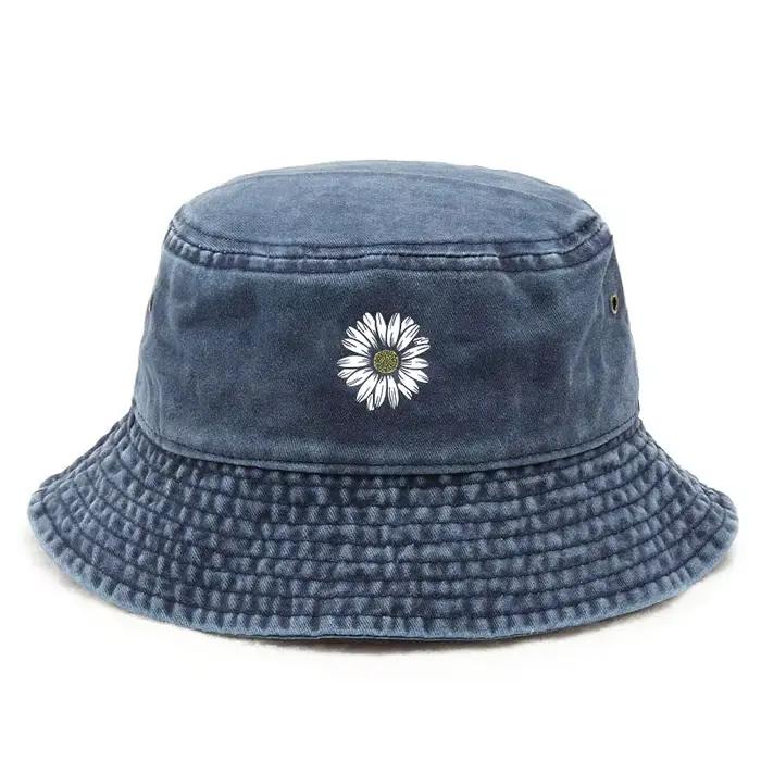 Chapeau Bob en Coton Lavé Motif Marguerite Style Vintage pour Femme – Protection Solaire Estivale