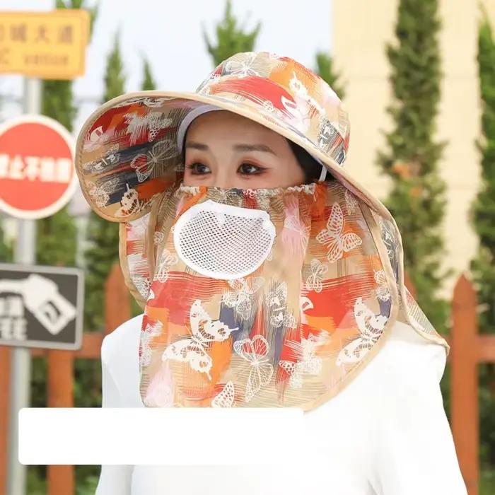 Chapeau de pêcheur pour femme à large bord protection solaire séchage rapide avec protection de nuque et protection faciale en maille ajourée idéal pour la cueillette du thé occasions spéciales