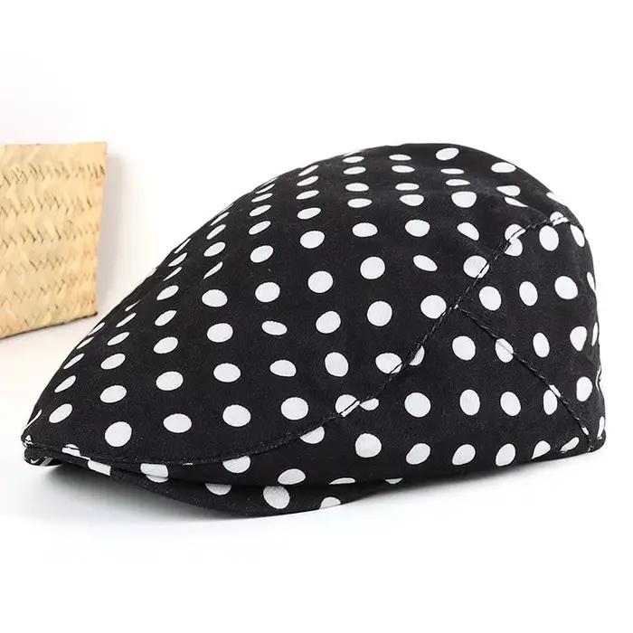 Casquette Gavroche Femme en Coton à Pois et Imprimé Léopard