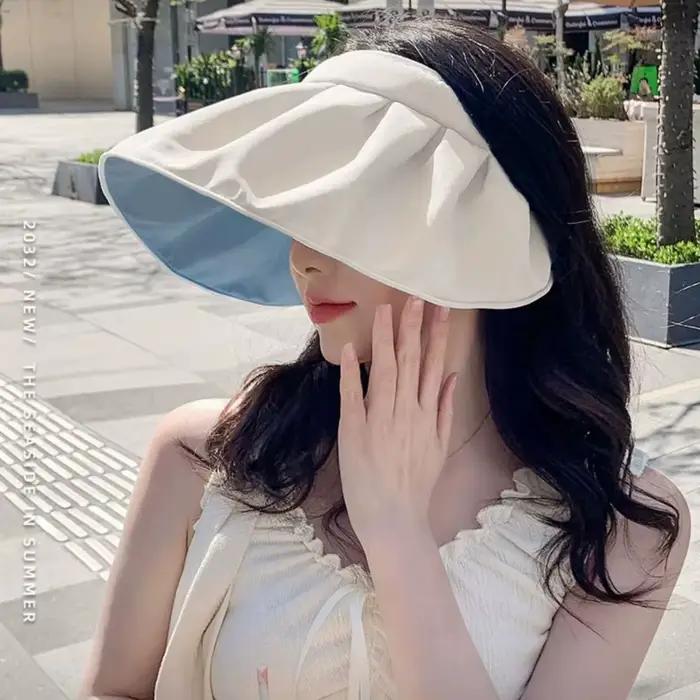 Casquette de protection solaire pliable pour femme visière anti-uv style bandeau ou chapeau coquille couleurs rouge blanc gris vert armée noir occassions extérieures journée ensoleillée randonnée vacances plage