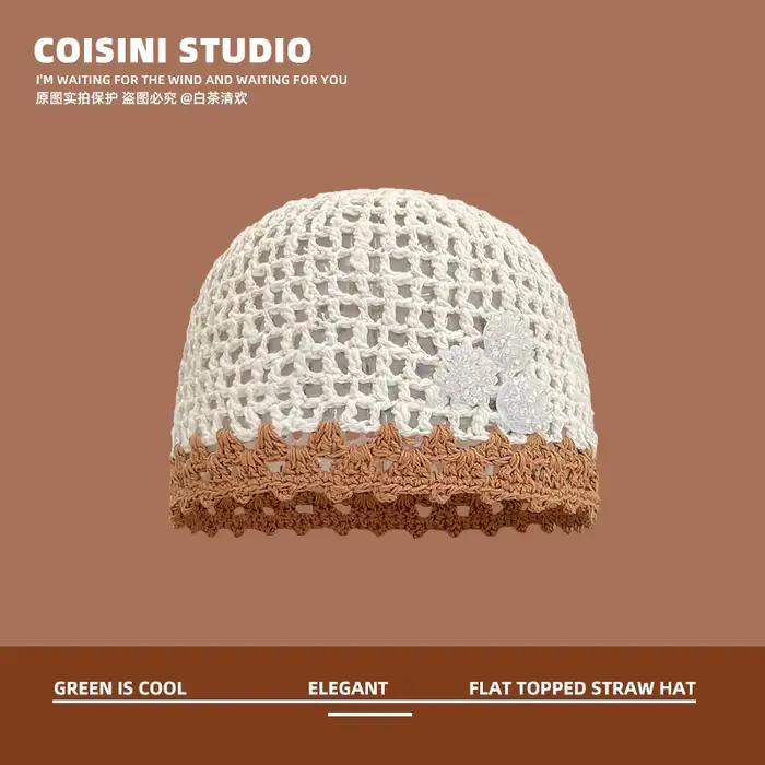 Niche Style bohème été femmes chapeau en plein air creux main crocheté couleur correspondant respirant à bord court pull bonnet