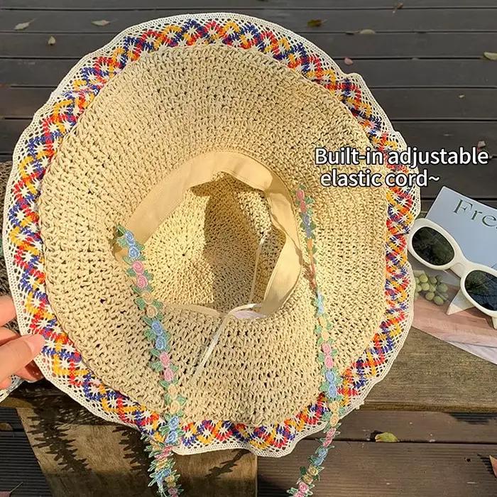 Chapeau de paille à large bord pliable pour femme