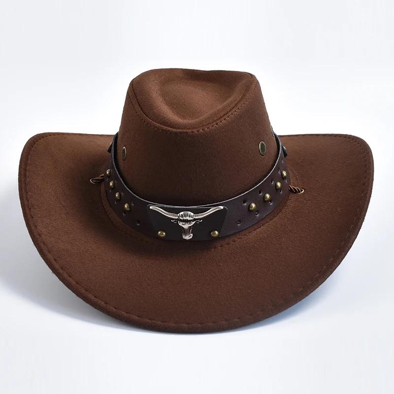 Nouveaux chapeaux de cowboy en daim artificiel, style vintage à large bord, pour homme et femme, cha