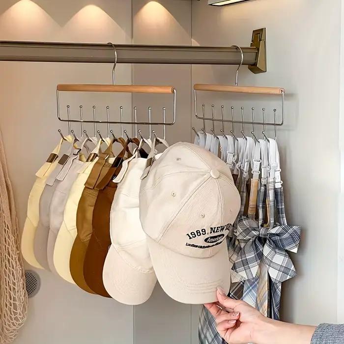 Support en bois pour chapeaux et accessoires avec crochets pour organisation et décoration intérieure moderne chambre dressing garde-robe