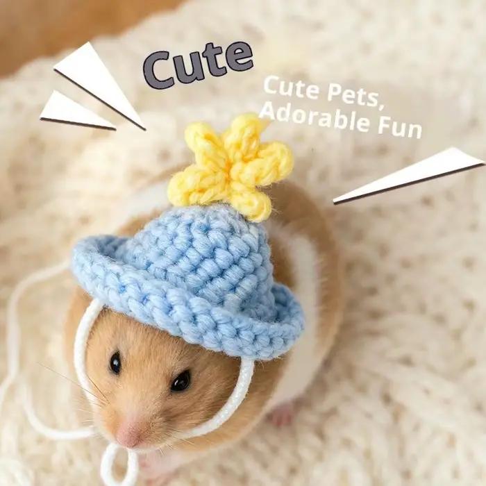 Chapeau tricoté à la main pour animaux de compagnie, mignon, petit Hamster, perroquet, Chipmunk, cochon d'inde, petit Animal, chapeau réglable, accessoires de décoration