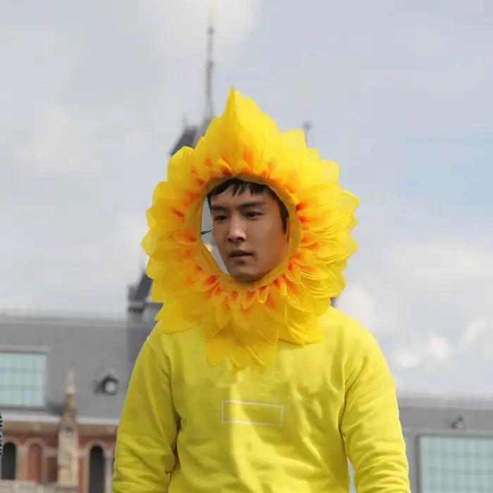 Chapeau de tournesol amusant jaune pour déguisement de fête bandeau style cagoule coiffe de tournesol pour jeux d'enfants et fêtes d'anniversaire