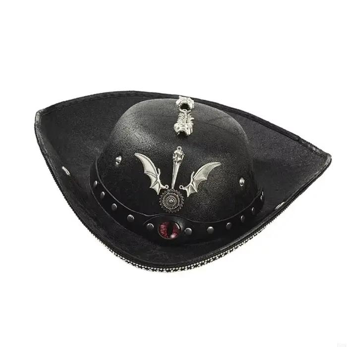 Chapeau Pirate Œil du Diable en Cuir PU avec Décorations en Métal Accessoire de Mode pour Adultes Occasions Thématiques Halloween