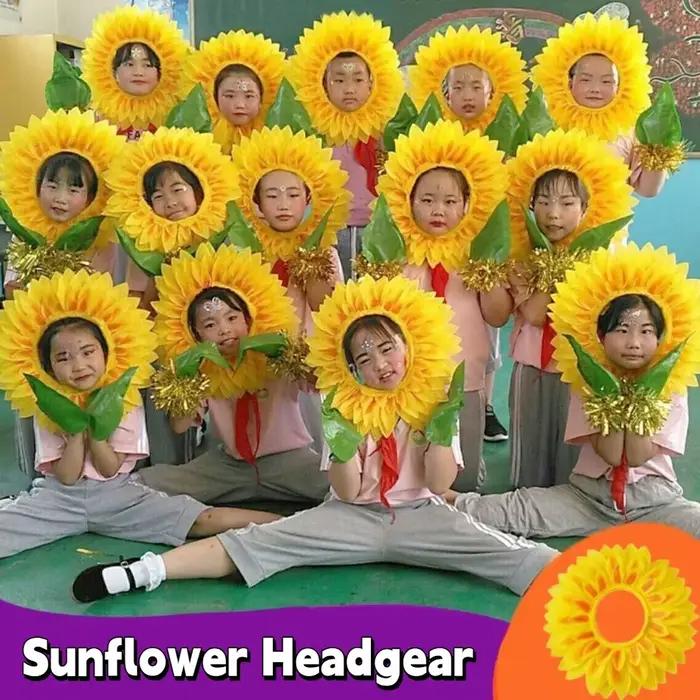 Chapeau de tournesol amusant jaune pour déguisement de fête bandeau style cagoule coiffe de tournesol pour jeux d'enfants et fêtes d'anniversaire