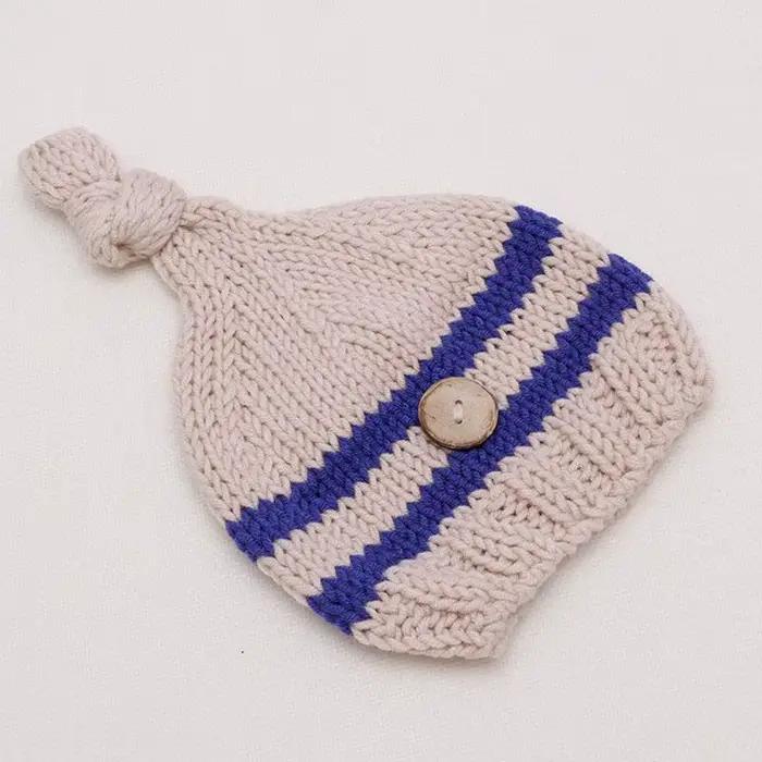 Chapeau et Combinaison Tricotées à Rayures Douces pour Bébé Nouveau-Né Garçon Fille Accessoire Photo Occasion Spéciale
