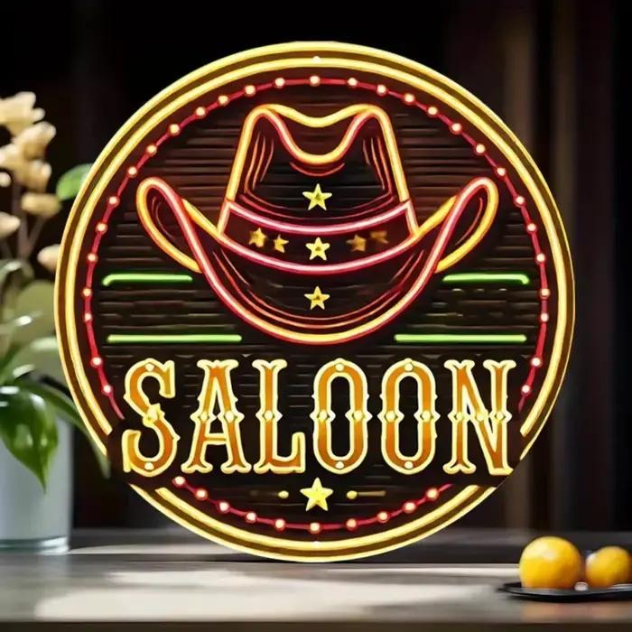 Plaque métallique chapeau de cowboy style néon pour décoration intérieure rustique et moderne occassions spéciales