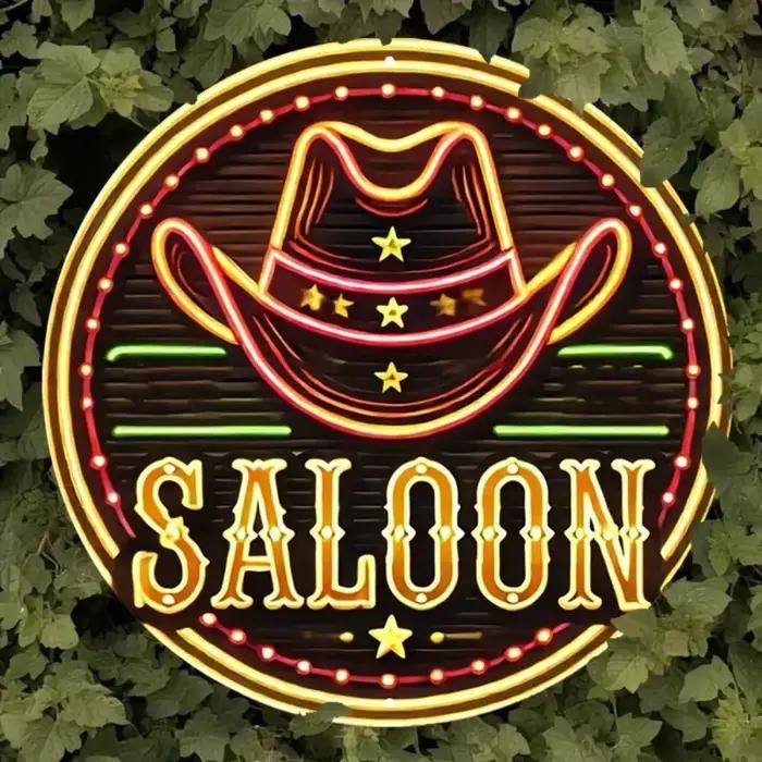 Plaque métallique chapeau de cowboy style néon pour décoration intérieure rustique et moderne occassions spéciales