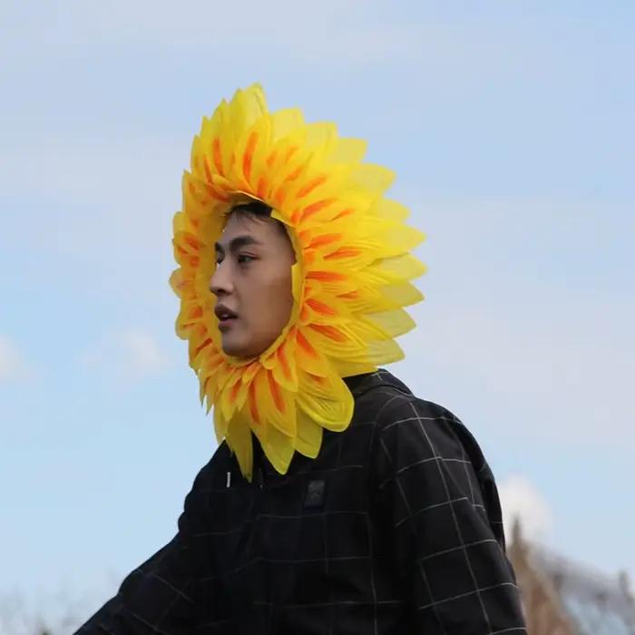Chapeau de tournesol amusant jaune pour déguisement de fête bandeau style cagoule coiffe de tournesol pour jeux d'enfants et fêtes d'anniversaire