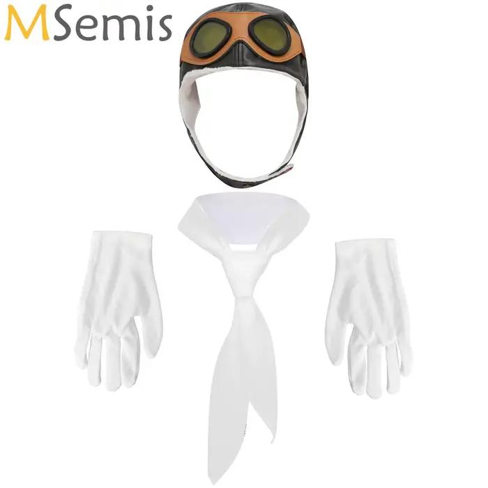 Chapeau de Pilote avec Lunettes et Accessoires pour Halloween et Soirées Cosplay Occasions Spéciales Enfant Adulte