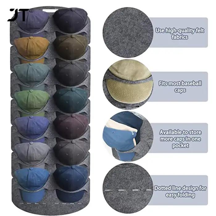 Organisateur de chapeaux suspendu pour placard de chambre à coucher en polyester gris clair ou vert clair pour rangement élégant et gain de place pour chapeaux et accessoires de mode
