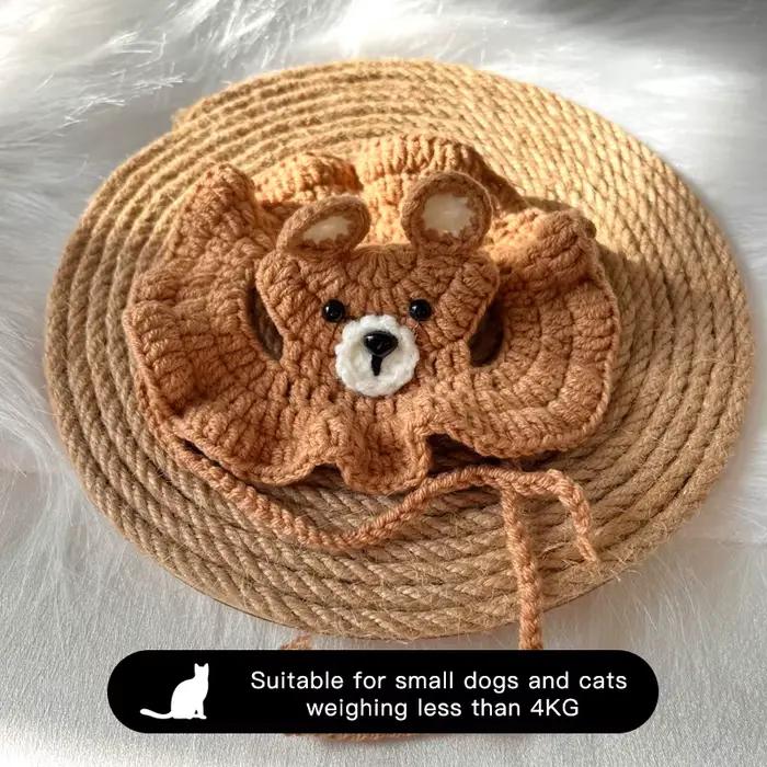 Chapeau au crochet ours brun pour chats et animaux de compagnie, fait à la main, accessoires pour an