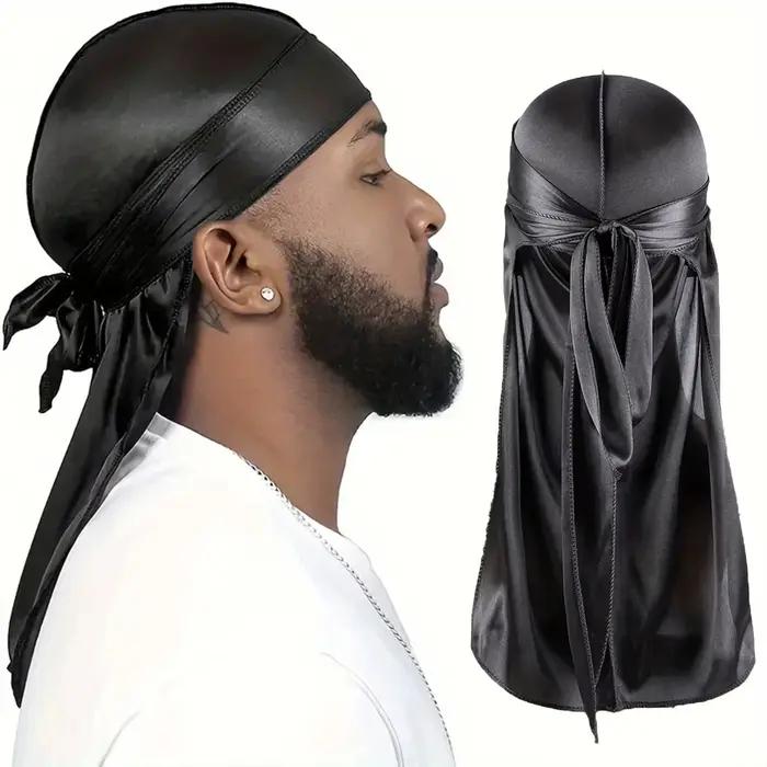 Durag en soie pour hommes blanc noir bandana ondulations look unique mode four seasons extérieur garde-robe polyvalent style confort
