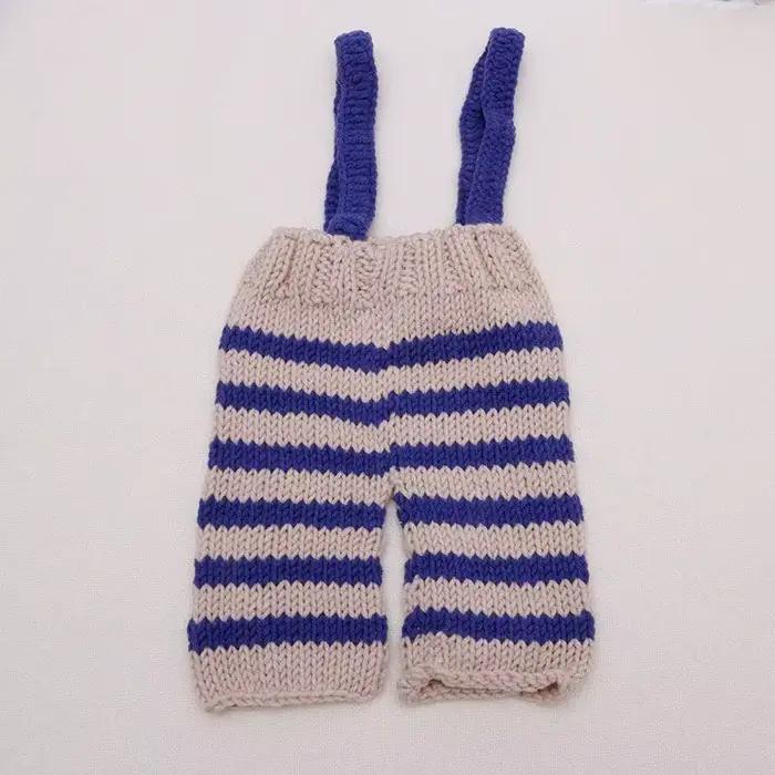 Chapeau et Combinaison Tricotées à Rayures Douces pour Bébé Nouveau-Né Garçon Fille Accessoire Photo Occasion Spéciale