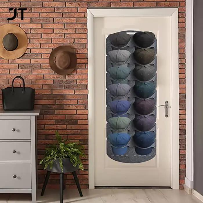 Organisateur de chapeaux suspendu pour placard de chambre à coucher en polyester gris clair ou vert clair pour rangement élégant et gain de place pour chapeaux et accessoires de mode