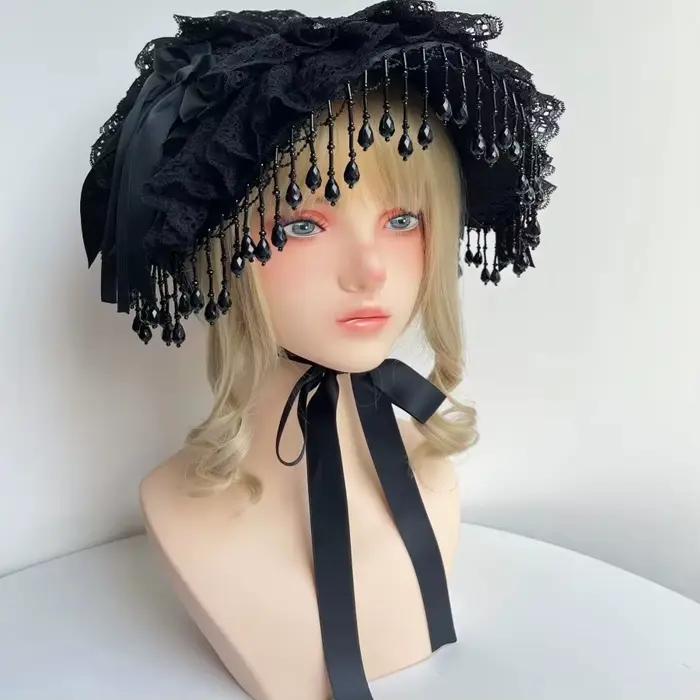 Bonnet gothique Lolita élégant pour femme, style rétro, accessoire de déguisement cosplay, chapeau d