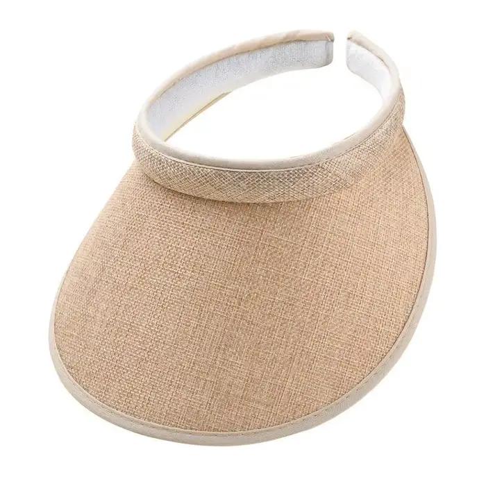 Chapeau de soleil en paille pour femme, protection UV, réglable, à visière vide, décontracté, pour l