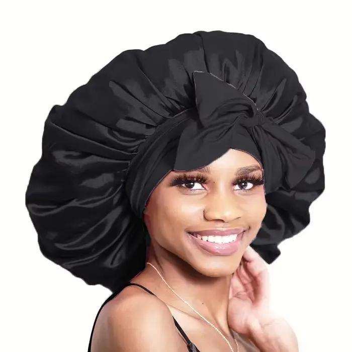 Bonnet en satin réglable pour dormir, avec bande à nouer, pour femmes et hommes.