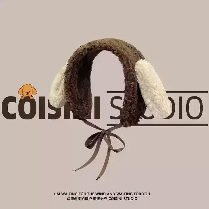 Cache-oreilles en peluche design d'oreille de chiot mignon pour femmes hiver voyage chaud rétro polyvalent tricoté