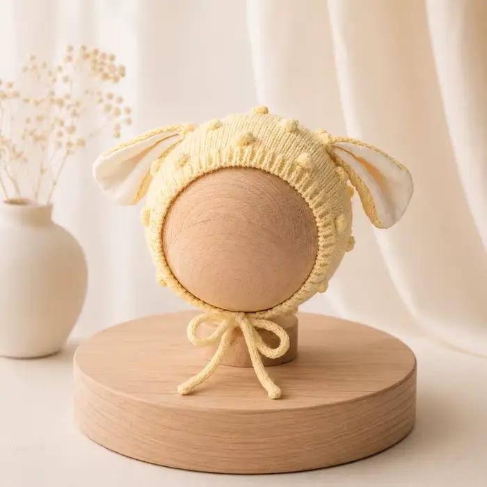 Bonnet tricoté à la main avec oreilles de lapin, accessoire de photographie pour nouveau-né, chapeau