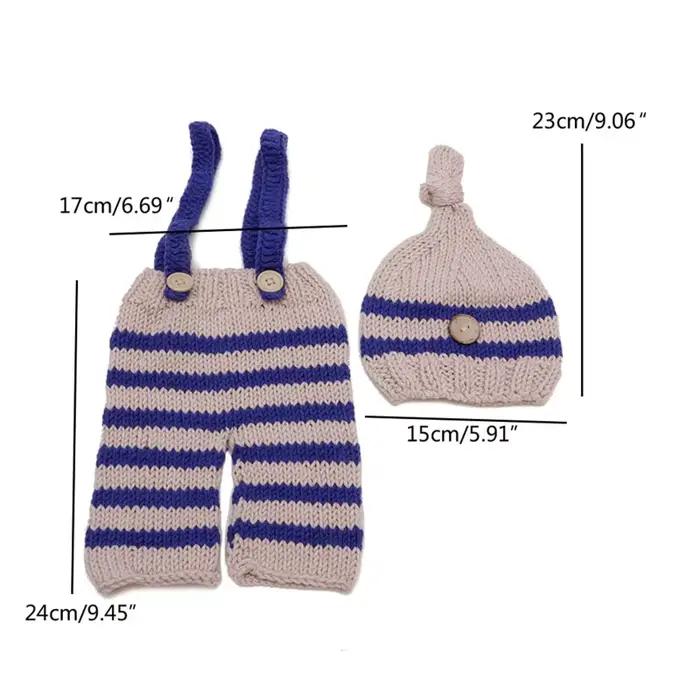 Chapeau et Combinaison Tricotées à Rayures Douces pour Bébé Nouveau-Né Garçon Fille Accessoire Photo Occasion Spéciale