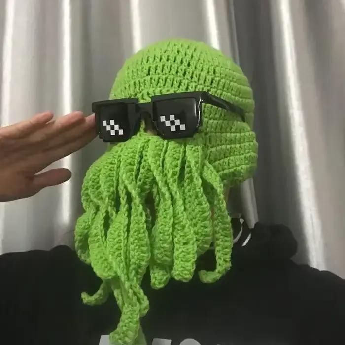 Chapeau de barbe de poulpe drôle en tricot pour ski et fêtes d'Halloween polyvalent multicolore unisexe
