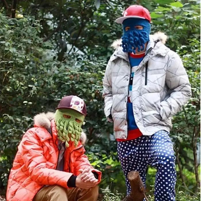 Chapeau de barbe de poulpe drôle en tricot pour ski et fêtes d'Halloween polyvalent multicolore unisexe