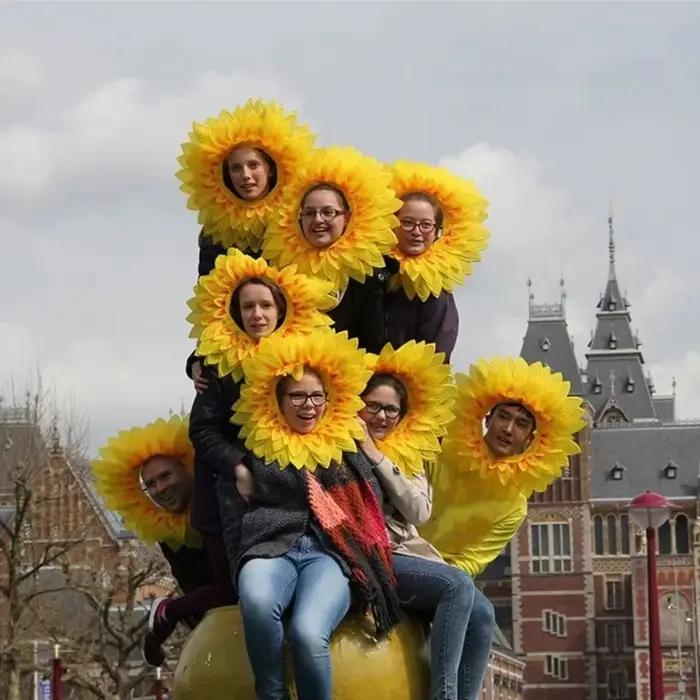Chapeau de tournesol amusant jaune pour déguisement de fête bandeau style cagoule coiffe de tournesol pour jeux d'enfants et fêtes d'anniversaire