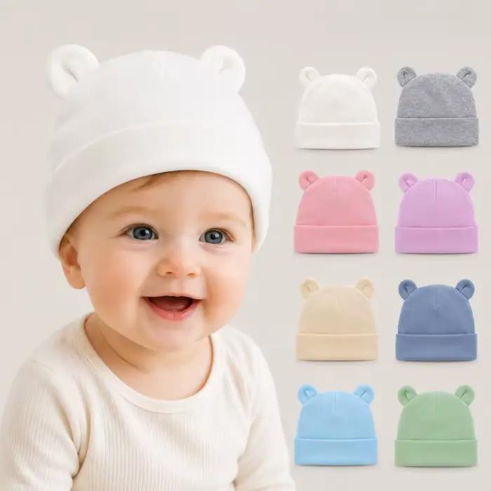 Chapeau pour nouveau-né avec oreilles d'ours, bonnet en coton doux et chaud pour bébé, casquette pour tout-petits, accessoires unisexes pour bébé de 0 à 12 mois, automne et hiver