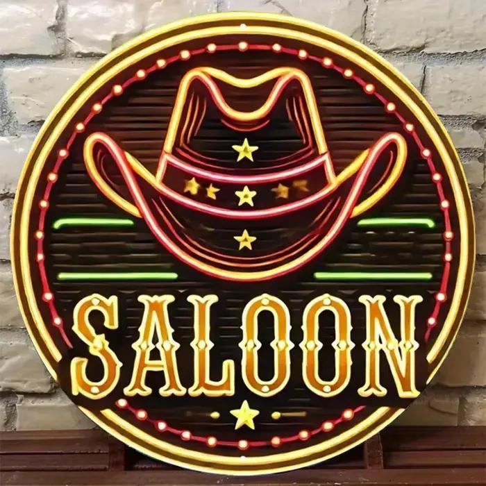 Plaque métallique chapeau de cowboy style néon pour décoration intérieure rustique et moderne occassions spéciales