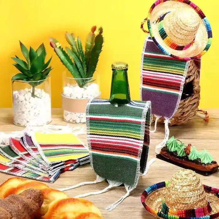 Mini Chapeaux Sombrero Thème Mexicain, Décoration de Fête, Couverture de Bouteille de Bière, Bouteilles Colorées, Petit Chapeau de Paille, Accessoire de Fête