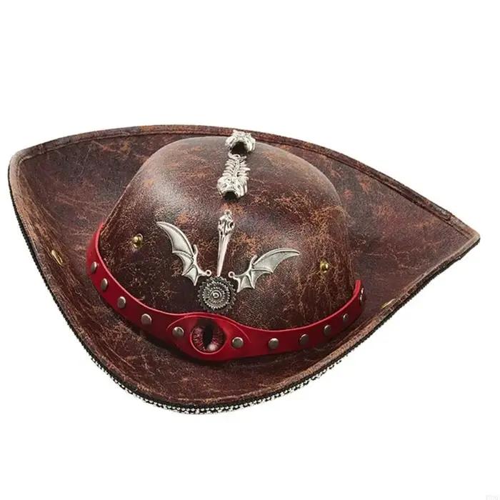 Chapeau Pirate Œil du Diable en Cuir PU avec Décorations en Métal Accessoire de Mode pour Adultes Occasions Thématiques Halloween