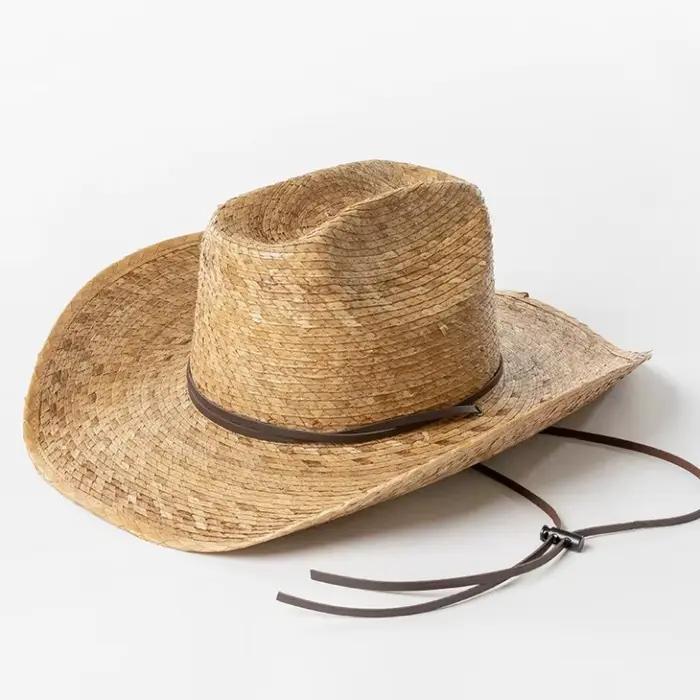 Chapeaux de soleil en feuille de palmier tricotés à la main, chapeau de Cowboy à grand bord déformé pour hommes et femmes, protection solaire de voyage en plein air, chapeau de paille