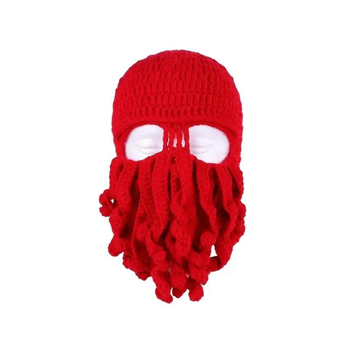 Chapeau de barbe de poulpe drôle en tricot pour ski et fêtes d'Halloween polyvalent multicolore unisexe