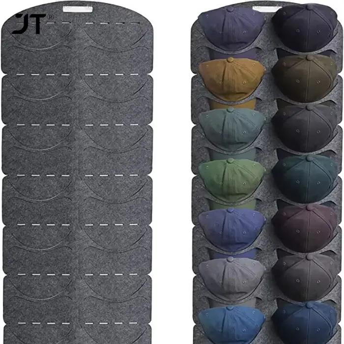 Organisateur de chapeaux suspendu pour placard de chambre à coucher en polyester gris clair ou vert clair pour rangement élégant et gain de place pour chapeaux et accessoires de mode
