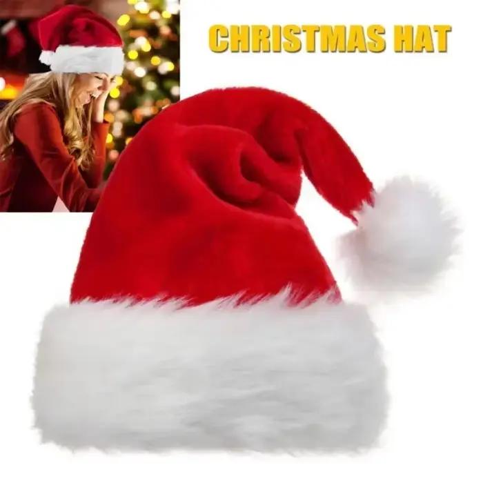 Chapeau de Père Noël en velours rouge et fourrure blanche pour adultes et enfants, idéal pour les fêtes de Noël et les événements festifs